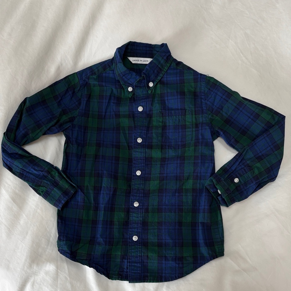Janie and Jack Navy and Green Plaid Shirt